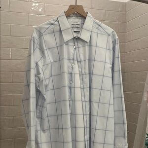 Calvin Klein Men's White and Blue Grid Shirt